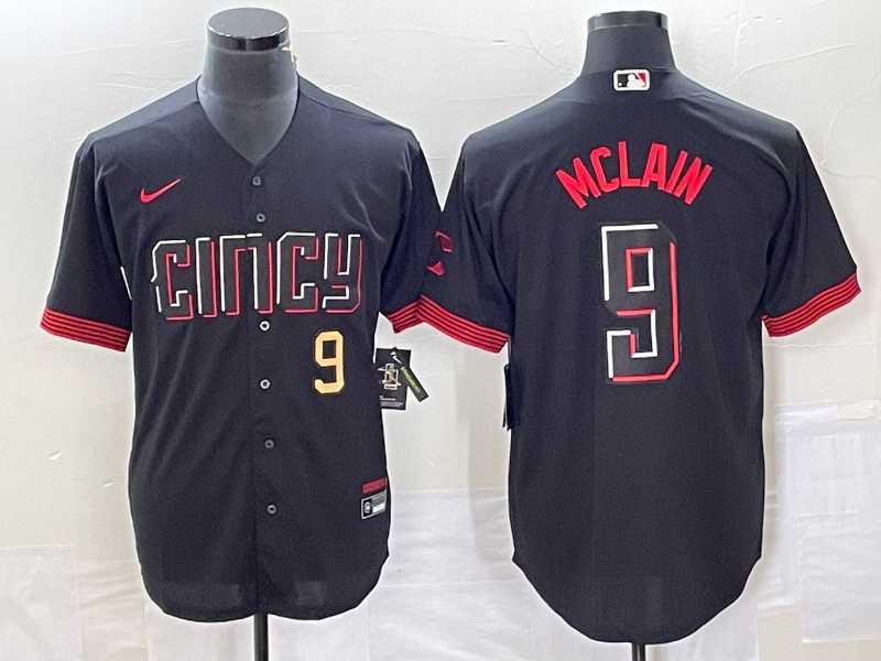 Mens Cincinnati Reds #9 Matt McLain Number Black 2023 City Connect Cool Base Stitched Jersey->cincinnati reds->MLB Jersey
